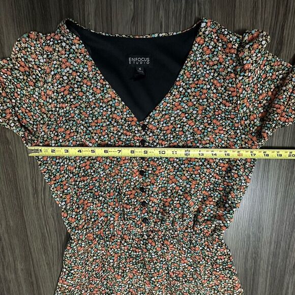 Enfocus Studio Womens Dress 4 Black Orange Ditsy Floral Cottagecore Prairie Midi - Picture 6 of 13